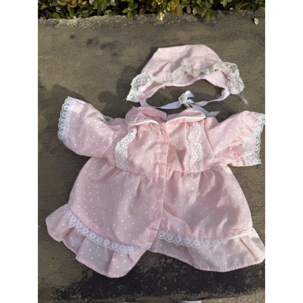 Vintage Cabbage Patch Kid 1980s CPK PINK LAVENDER DRESS Bonnet Fashion Outfit - Picture 3 of 6